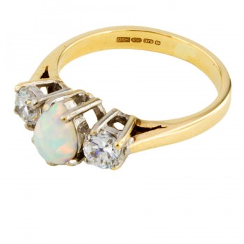 9ct gold Opal / Cubic Zirconia 3 stone Ring size M